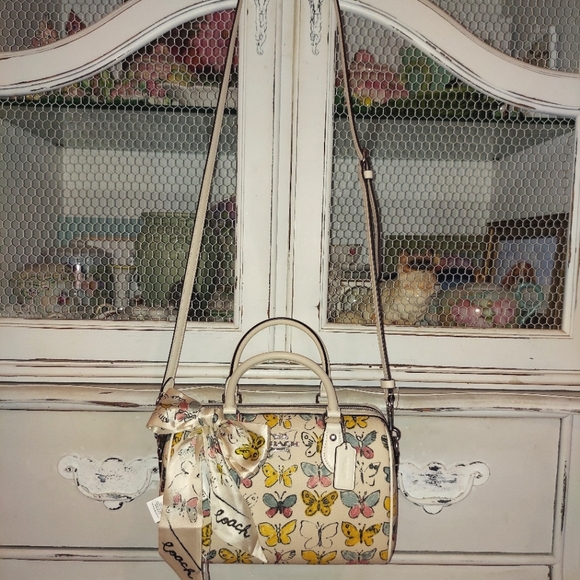 Coach NWT Rowan Satchel Crossbody w/ Butterfly Print & New Butterfly Mirror - Picture 2 of 15